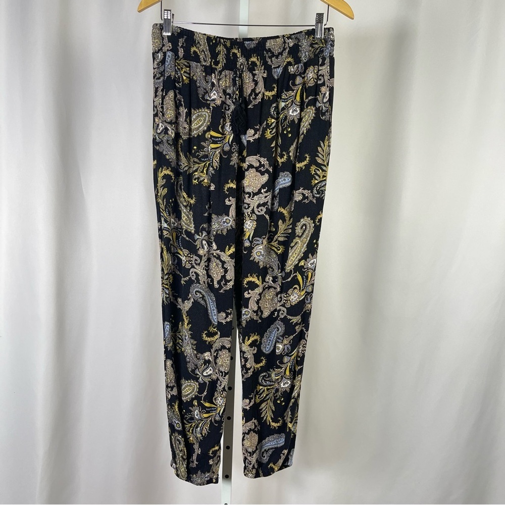 Xhilaration Women's Large Black Gold Paisley Joggers Harem Pants Boho Hippie